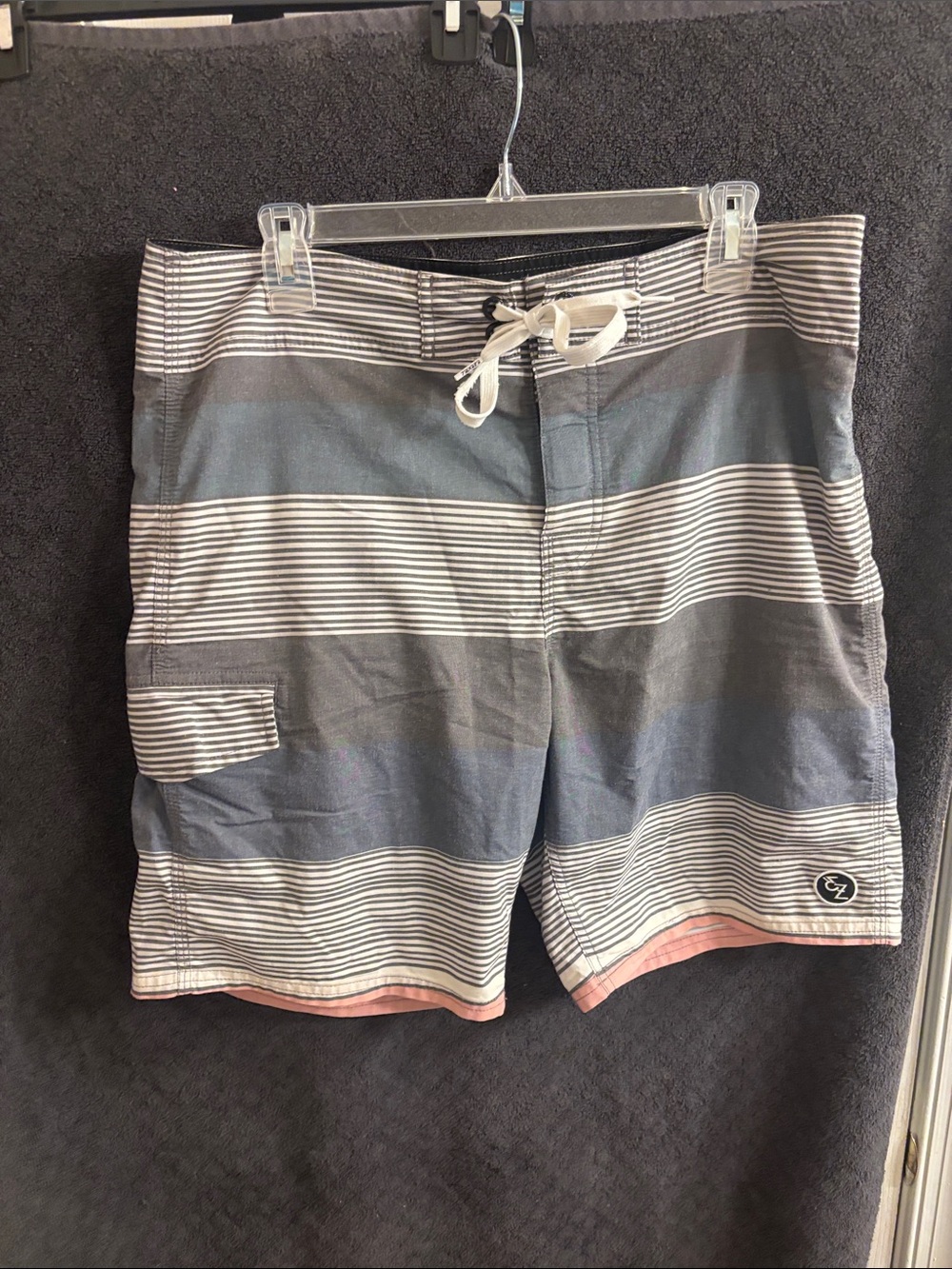 Ezekiel Blue, White & Pink Striped Swim Board Shorts